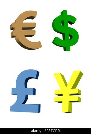 Set of four 3d marks currencies for decoration and design Stock Vector