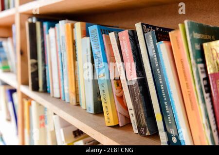 File photo dated 30/05/15 of books on a bookshelf at Hay Castle at Hay Festival in Powys, Wales. The Scottish Book Trust has awarded 11 new writers a £2,000 cash prize to help boost their careers. Issue date: Monday February 1, 2021. Stock Photo