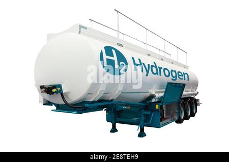 Tank trailer with hydrogen isolated on white background Stock Photo