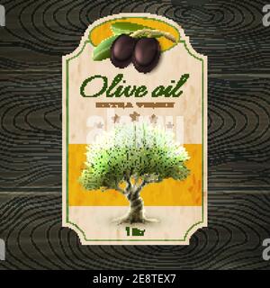 Best quality extra virgin olive oil trade mark bottle or can label with tree abstract vector illustration Stock Vector