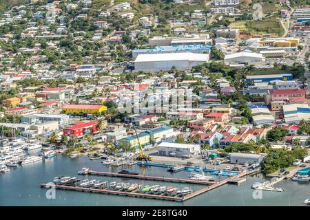 Scenic view of the Caribbean island of St.maarten. Caribbean island cityscape. French Saint Martin and Dutch St. Maarten Stock Photo