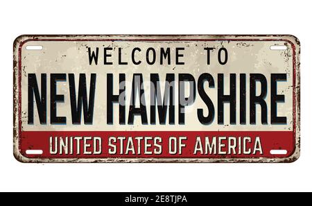 Welcome to New Hampshire vintage rusty metal plate on a white background, vector illustration Stock Vector