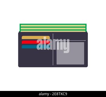 Wallet with colorful cards and bank notes, flat design Stock Vector