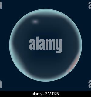 Transparent soap or water bubble isolated on dark background. Big translucent light glass or foam sphere with glares. Stock vector illustration Stock Vector