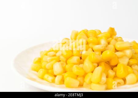 Canned corn on a white background Stock Photo