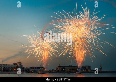 fireworks display in Gdynia on the beach Stock Photo