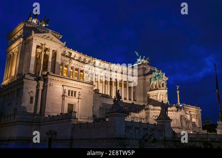 City of Rome in Italy, Altar of the Fatherland - Victor Emmanuel II Monument illuminated at night Stock Photo