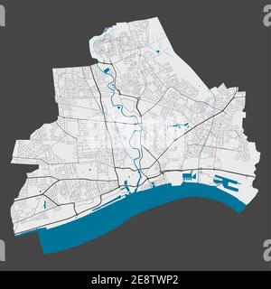 Kingston upon Hull map. Detailed map of Kingston upon Hull city administrative area. Cityscape panorama. Royalty free vector illustration. Outline map Stock Vector