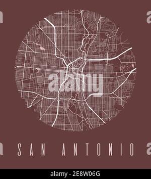 San Antonio map poster. Decorative design street map of San Antonio city. Cityscape aria panorama silhouette aerial view, typography style. Land, rive Stock Vector