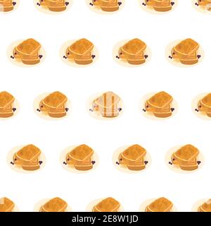 Cartoon hand drawn seamless pattern with french toast . Sweet food background. Isolated vector illustration. Stock Vector