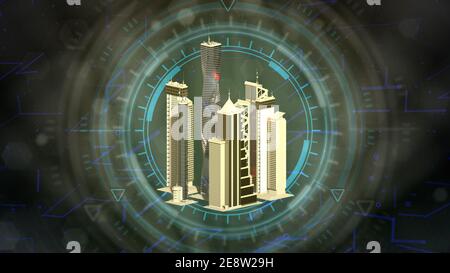 city life - urban buildings rendered, cg 3d illustration of industry Stock Photo