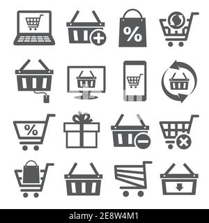 Online shopping icons on white background Stock Vector