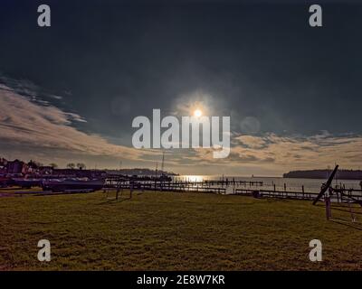 Nysted harbor marina on Lolland in rural Denmark Stock Photo