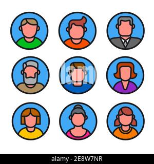 illustration of the set of female and male avatars colorful icons on the white background Stock Vector