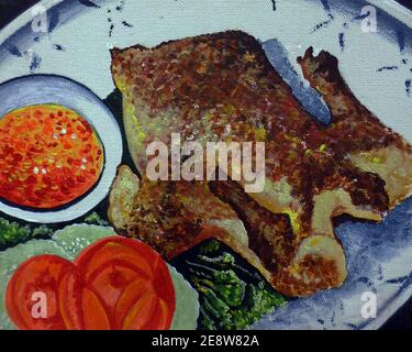 Food painting,Realistic ,oil painting, there are many countries., Stock Photo