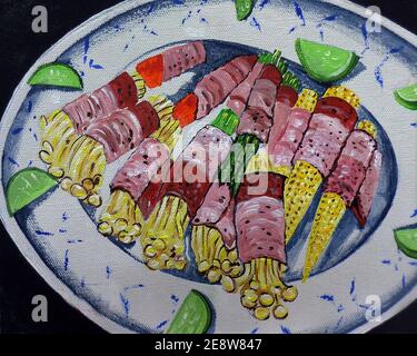 Food painting,Realistic ,oil painting, there are many countries., Stock Photo