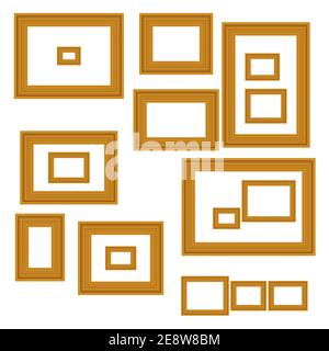 Vintage antique gold beautiful rectangular frames. Set of squared golden vintage wooden frame for your design. Vintage cover. Place for text. Template Stock Vector