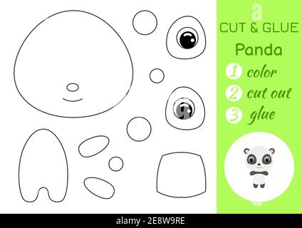 Coloring book cut and glue baby panda. Educational paper game for preschool children. Cut and Paste Worksheet. Color, cut parts and glue on paper. Stock Vector