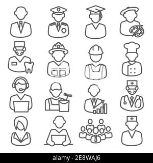Workers and Professional Line Icons on white background Stock Vector