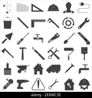 modern vector worker tools icons on white isolate. EPS10 Stock Vector