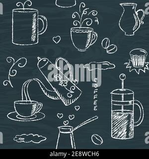 Chalkboard seamless pattern with doodle coffee items Stock Vector