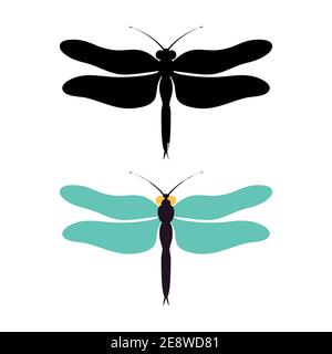 Dragonfly icon silhouette vector illustration on white isolated background. Stock Vector