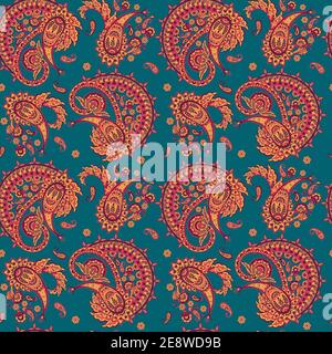 Paisley Ornamental seamless pattern. kalamkari vector fabric background Stock Vector