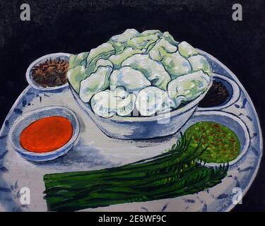 Food painting,Realistic ,oil painting, there are many countries., Stock Photo