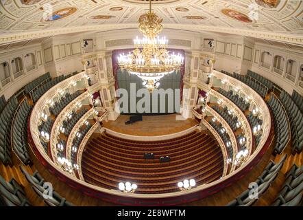 Dresden, Germany. 27th Jan, 2021. View into the empty hall of the Dresden Semper Opera. (Shot with a fisheye lens). Credit: Robert Michael/dpa-Zentralbild/ZB/dpa/Alamy Live News Stock Photo