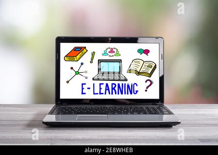 E-learning concept shown on a laptop screen Stock Photo