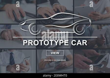 Prototype car concept illustrated by pictures on background Stock Photo