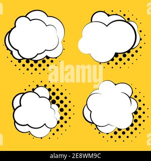 Big set of vector comic speech bubbles on color background. Isolated halftone colorl banner, empty paper shape. Cartoon flat illustration for chat Stock Vector