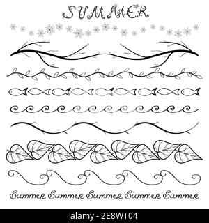 Summer hand drawn border set isolated on white Stock Vector