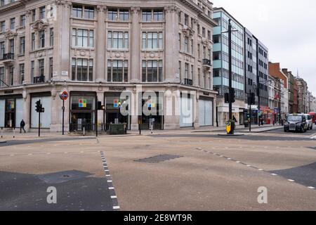 The empty pedestrian crosswalk in Oxford Circus during the pandemic.  London, UK Stock Photo