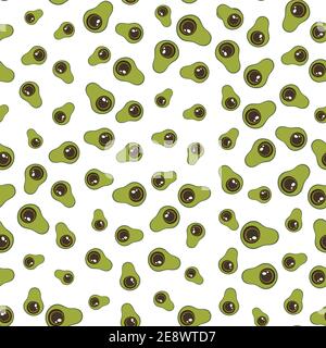 Seamless pattern with green avocado. Food background. Autumn and summer illustration with colorful cute fruits. Eco concept. Vector print for Stock Vector