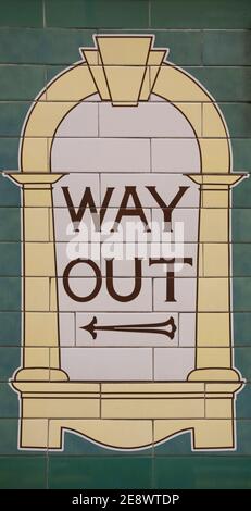 Stylish old style cermaic  tiles on a sign in the Russell Square tube station London, UK Stock Photo