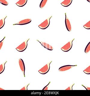 Illustration on theme big colored seamless purple fig, bright fruit pattern for seal. Fruit pattern consisting of beautiful seamless repeat fig. Simpl Stock Vector