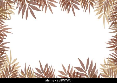 Floral frame with colorful exotic branches on white background. Ornate border with tropic leaves. Vector stock illustration for wallpaper, posters Stock Vector