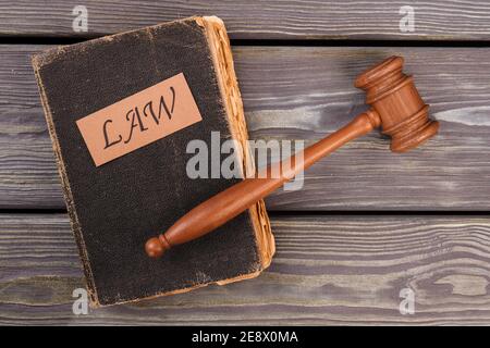 Law book and gavel. Stock Photo
