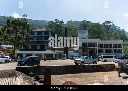 Bulding of the damro tea factory and lounge and tea plantation, Sri Lanka Stock Photo