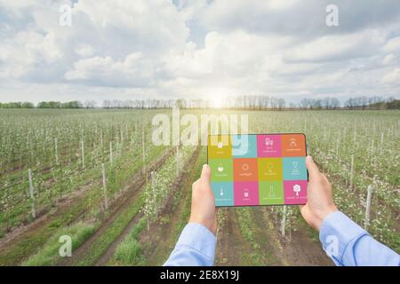 Farmer using computer control for management , monitoring and detect ...