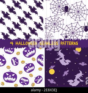 Vector collection of 4 Halloween seamless backgrounds Stock Vector