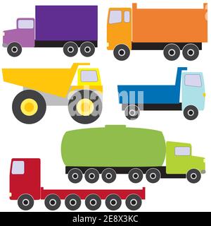 Colorful collection of different trucks Stock Vector