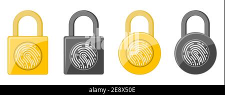 Electronic padlock with fingerprint . Padlock with fingerprint scanner. Security concept icon. Vector illustration Stock Vector