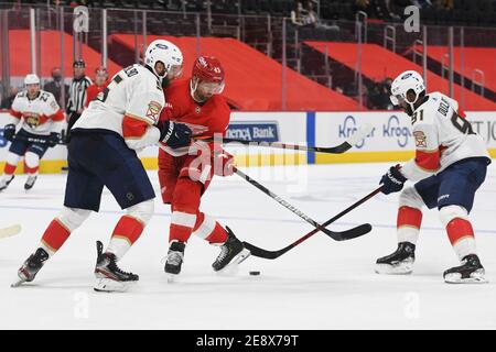 Florida Panthers left wing Anthony Duclair takes the puck down the ice  during the third period of an NHL hockey game against the New Jersey  Devils, Thursday, Nov. 18, 2021, in Sunrise