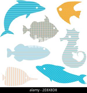 Vector collection of fish silhouettes with simple patterns Stock Vector