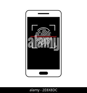 Smartphone unlocking icon. Fingerprint scan icon. Vector illustration. Phone unlocking conceptual icon. Stock Vector