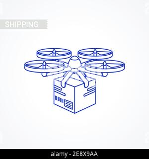 Drone icon. delivery service. Remote air drone with parcel. Modern Shipping package by flying quadcopter. Outline style concept. Quadcopter with box. Stock Vector