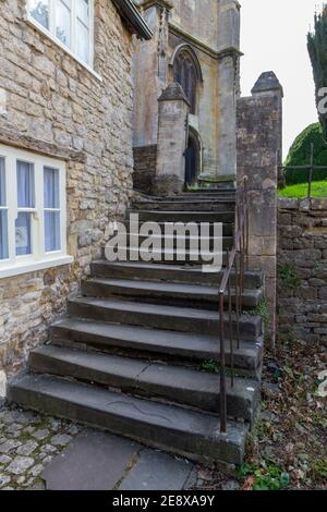 The Proclamation Steps, where Royal Proclamations were read on Mill Street, Calne, Wiltshire, UK. Stock Photo