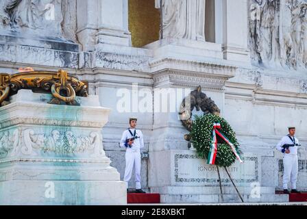 Soldiers outside Victor Emmanuel II National Monument, Rome, Italy Stock Photo